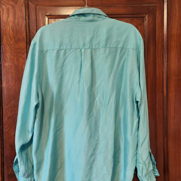 Vintage aqua 100% silk shirt - Picture 3 of 5